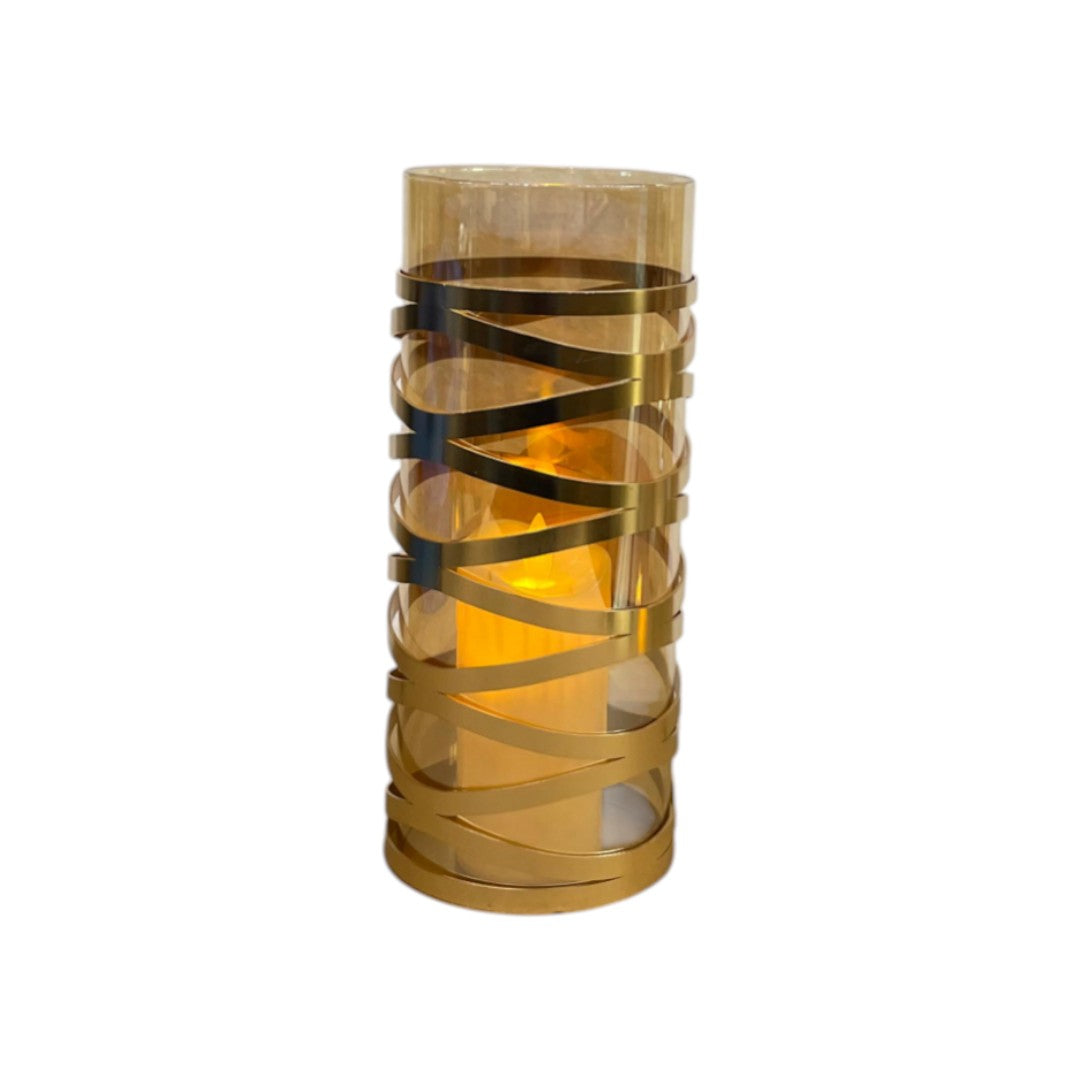 Sculpted Brass & Crystal Glass Candle Stand