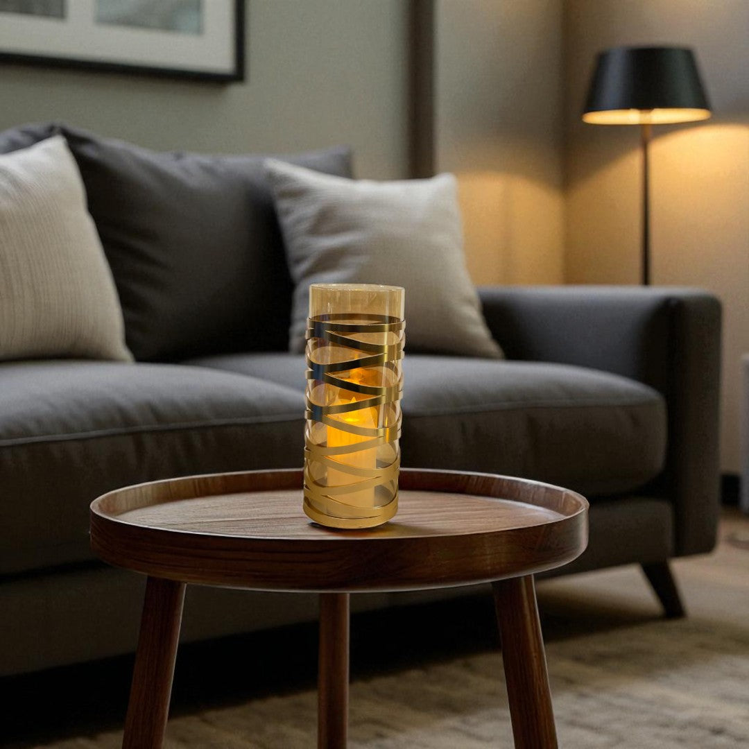 Sculpted Brass & Crystal Glass Candle Stand