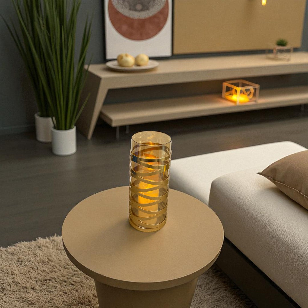 Sculpted Brass & Crystal Glass Candle Stand