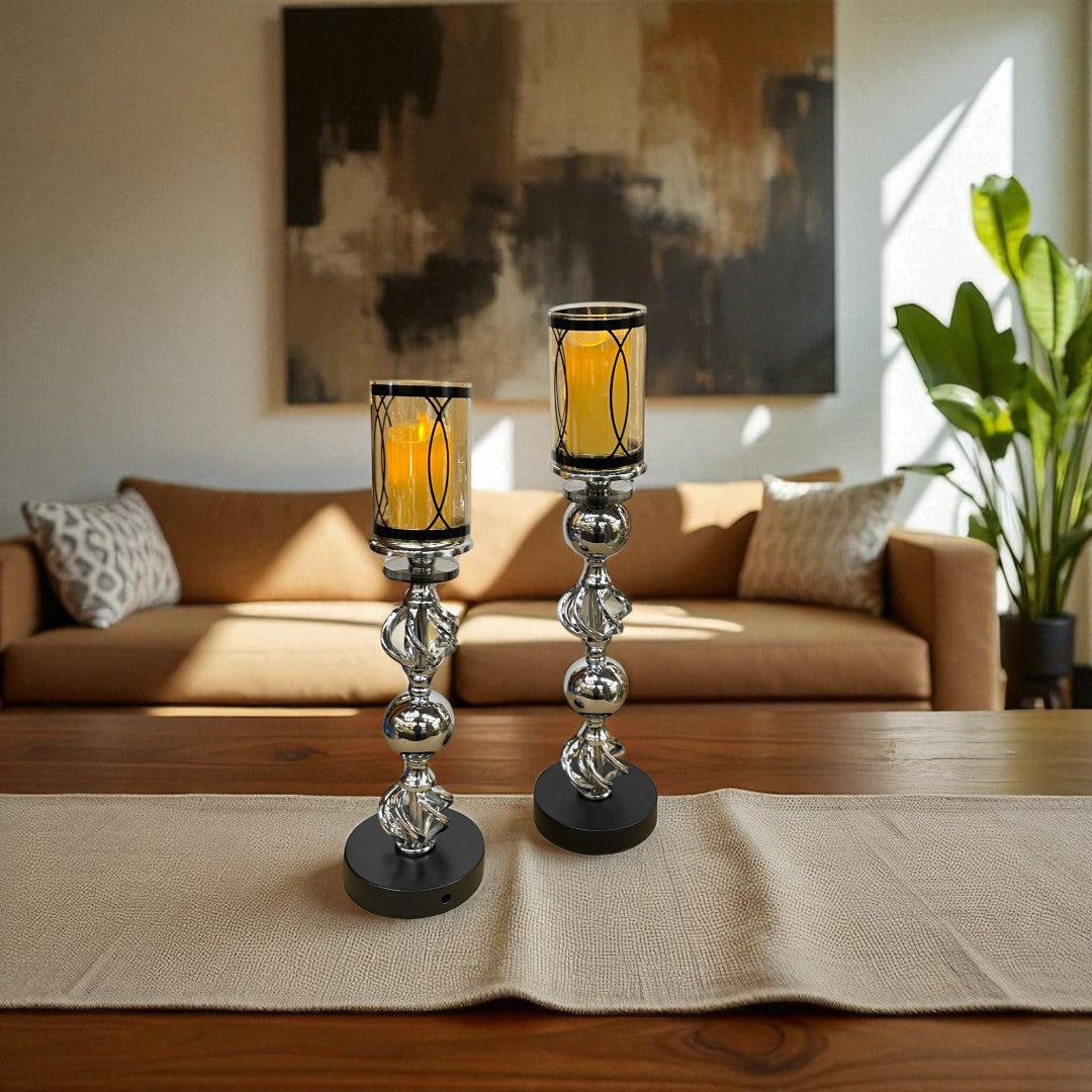 Hotel Luxe Silver Metallic Candle Stand