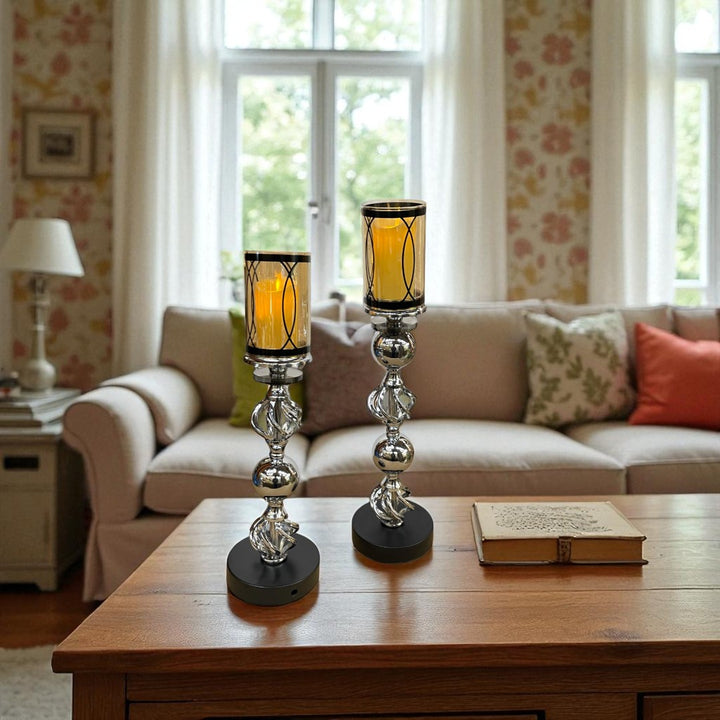 Hotel Luxe Silver Metallic Candle Stand