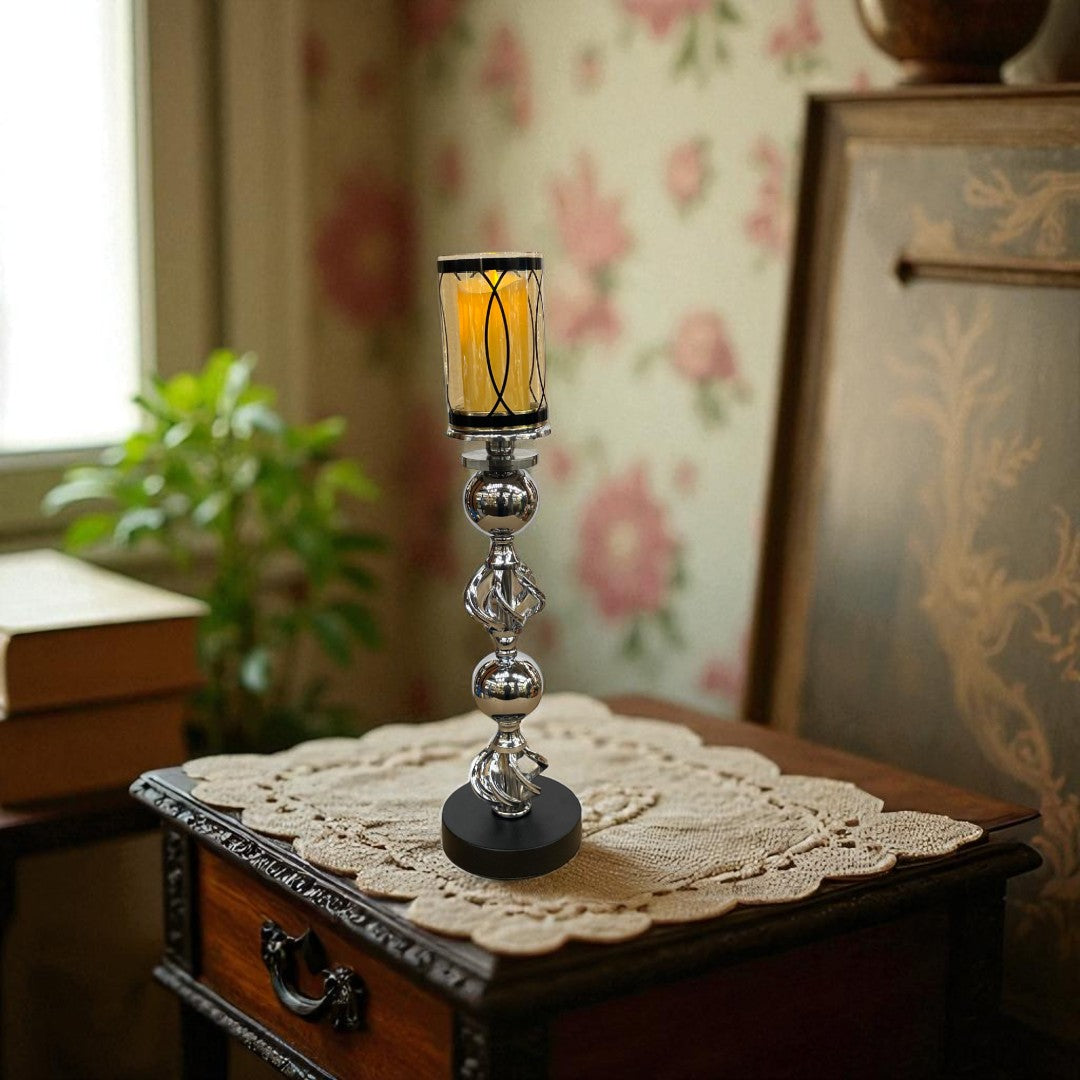 Hotel Luxe Silver Metallic Candle Stand