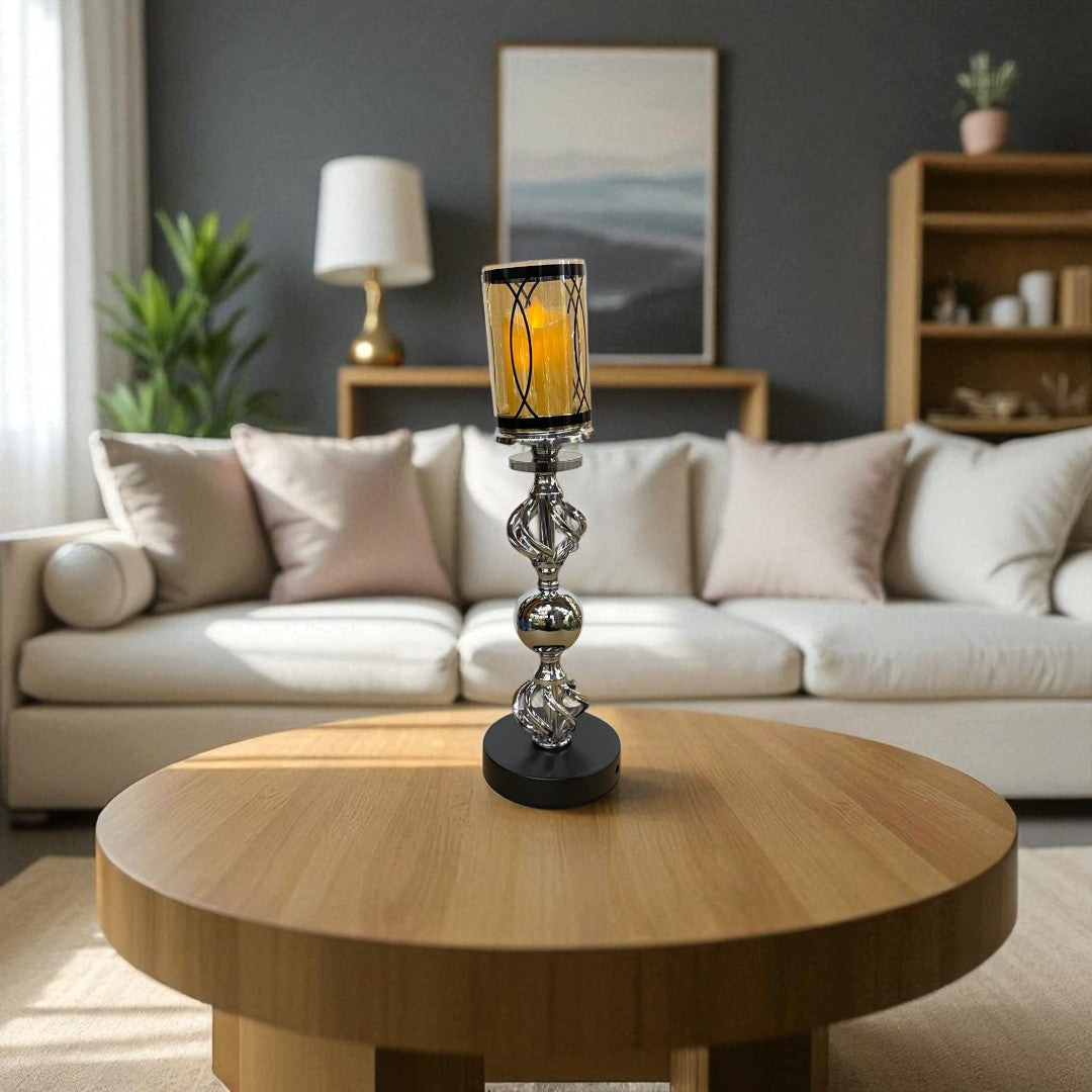 Hotel Luxe Silver Metallic Candle Stand
