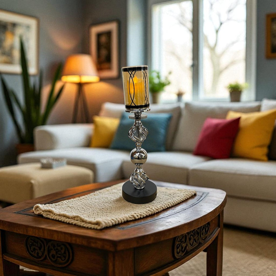 Hotel Luxe Silver Metallic Candle Stand