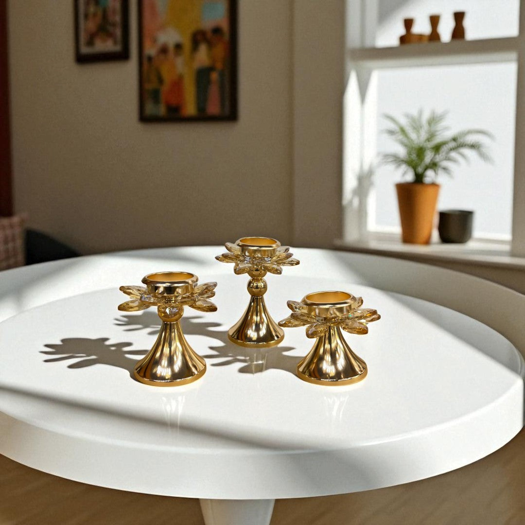 Artisan Crystal & Brass Accent Candle Holder