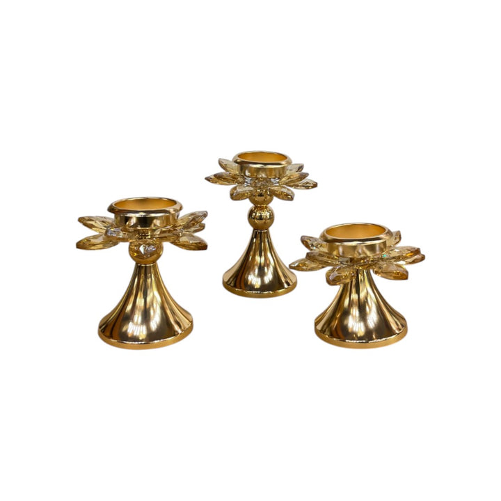 Artisan Crystal & Brass Accent Candle Holder