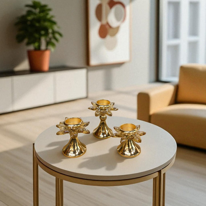 Artisan Crystal & Brass Accent Candle Holder