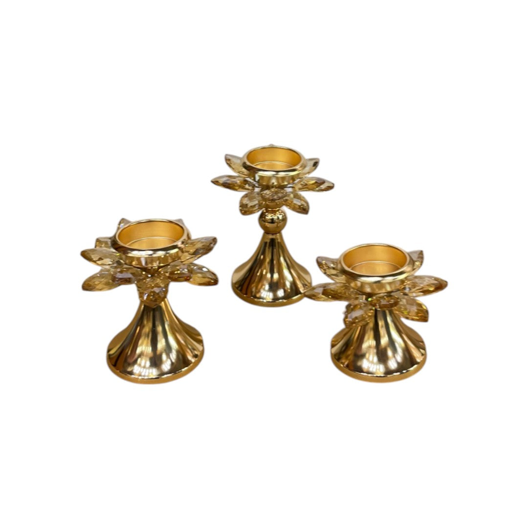 Artisan Crystal & Brass Accent Candle Holder