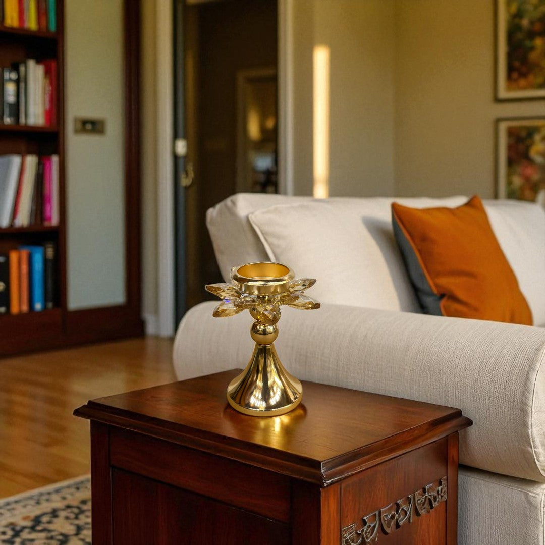 Artisan Crystal & Brass Accent Candle Holder