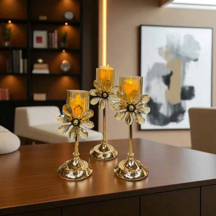 Antique Crystal & Metallic Candle Holder