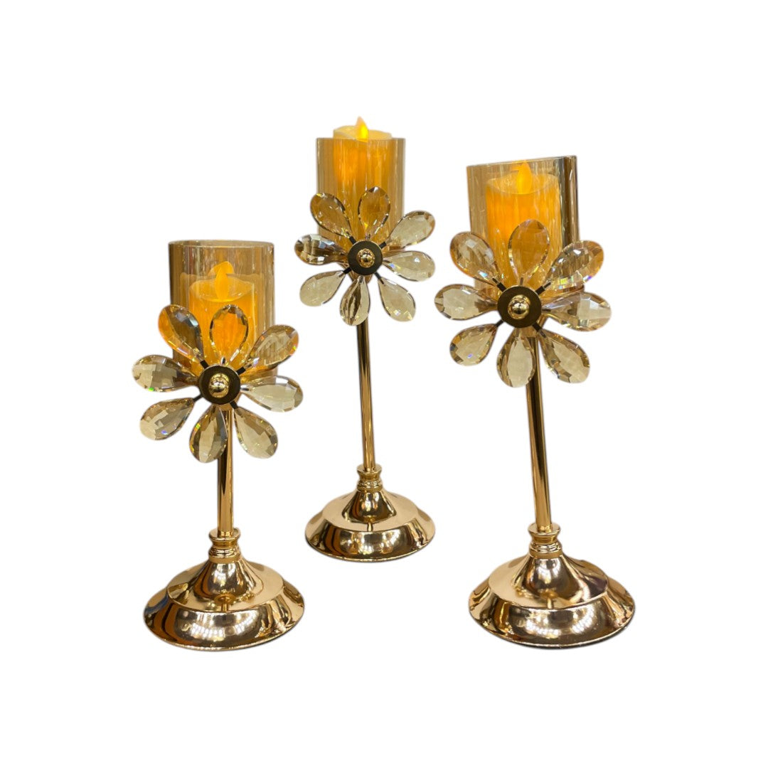 Antique Crystal & Metallic Candle Holder