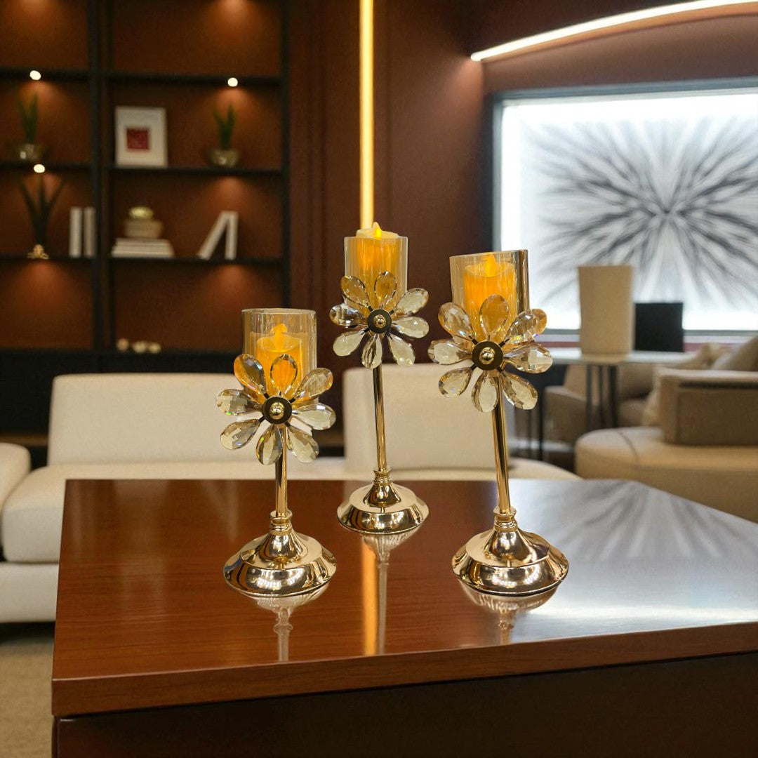 Antique Crystal & Metallic Candle Holder