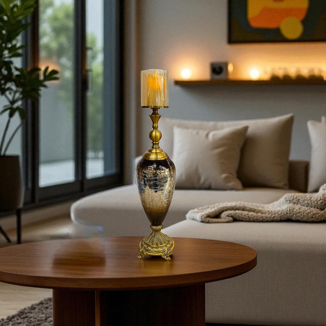 Vintage Versace-Inspired Brass Table Candle Stand