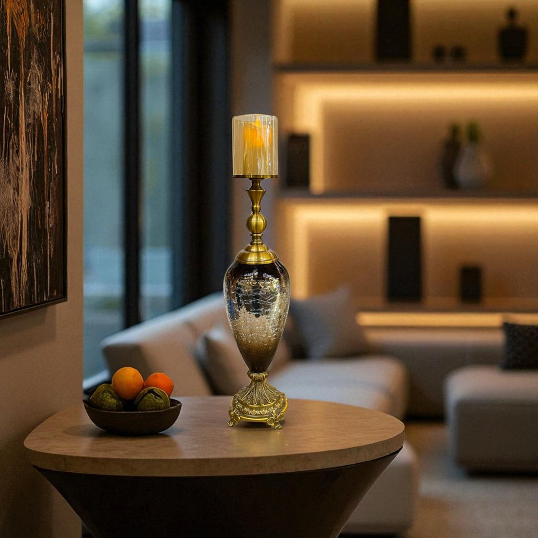 Vintage Versace-Inspired Brass Table Candle Stand