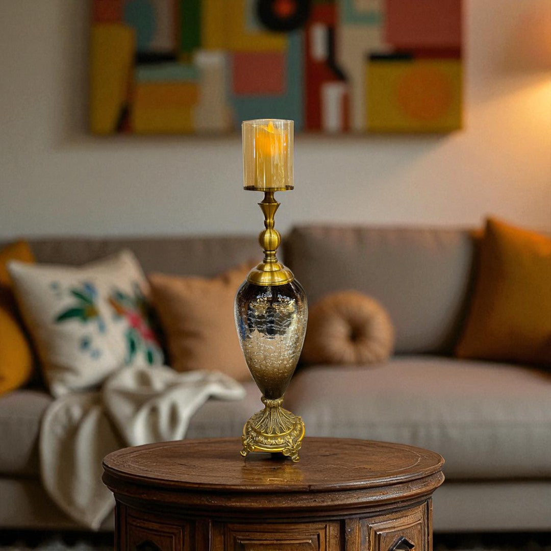 Vintage Versace-Inspired Brass Table Candle Stand