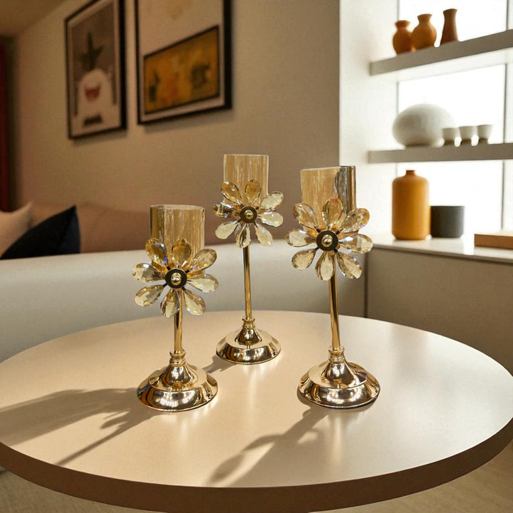 Antique Crystal & Metallic Candle Holder