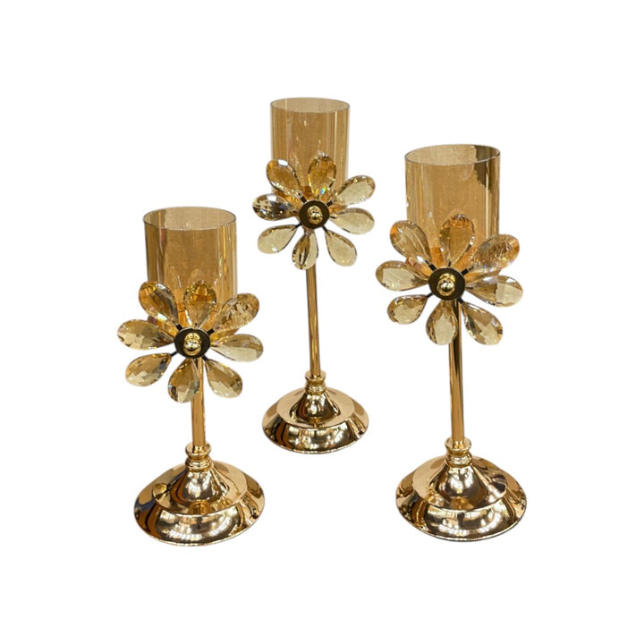 Antique Crystal & Metallic Candle Holder