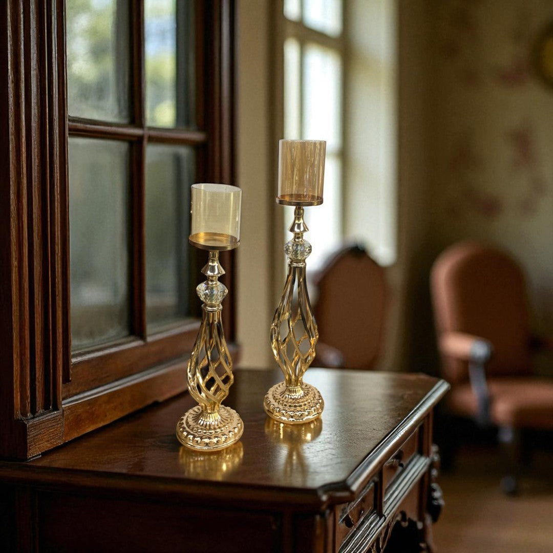 Heirloom Romance Crystal & Brass Candle Holder