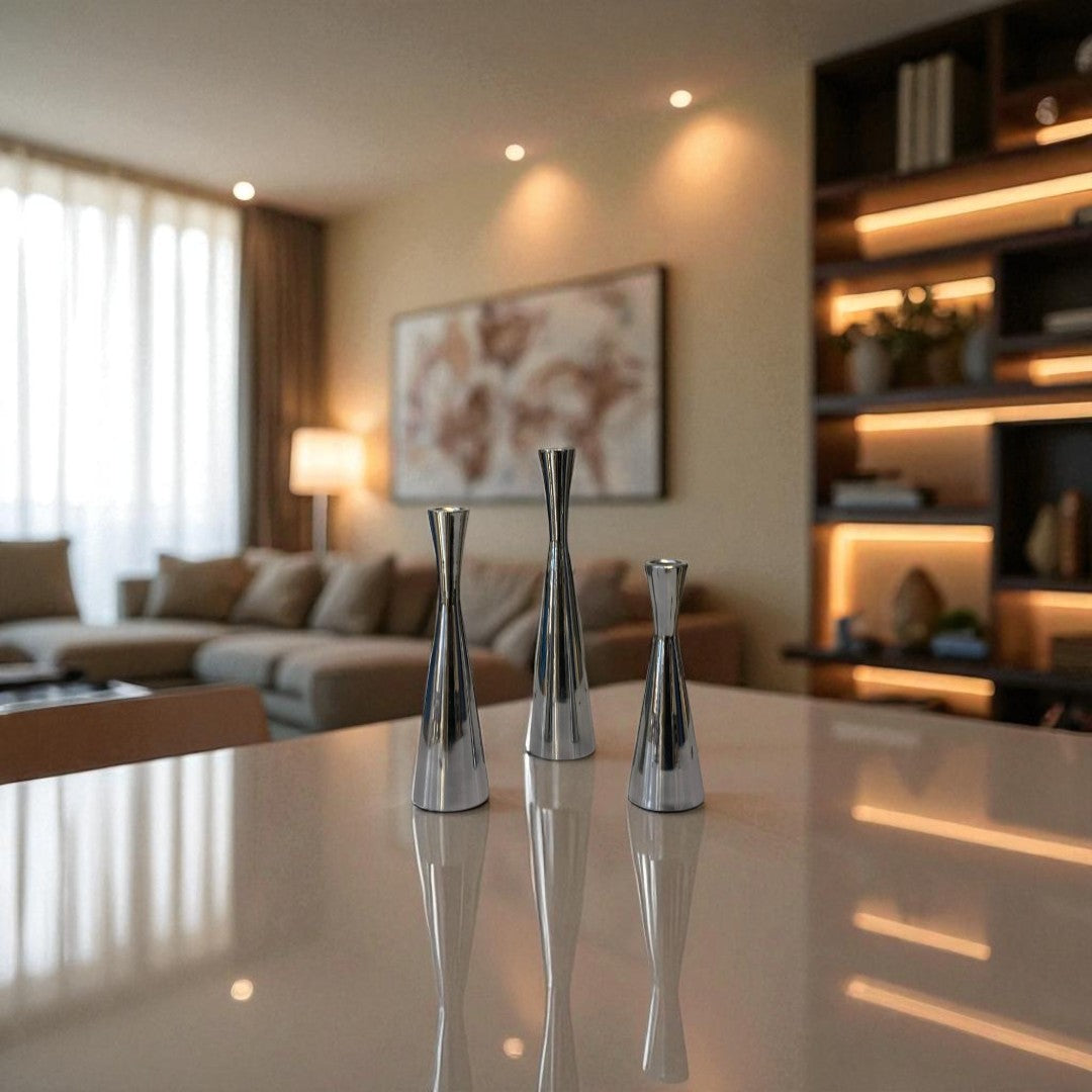 Aurum Luxe Modern Crystal & Metal Candle Stand