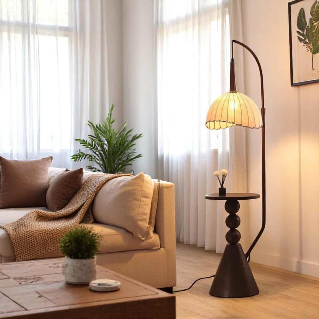 KUM Metallic Wooden Texture Side Table Floor Lamp