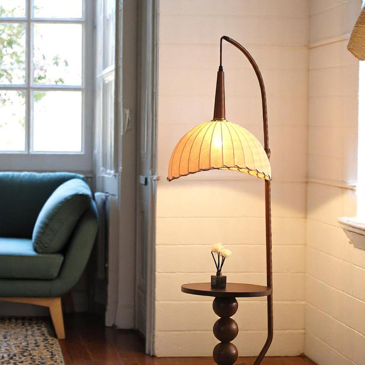 KUM Metallic Wooden Texture Side Table Floor Lamp