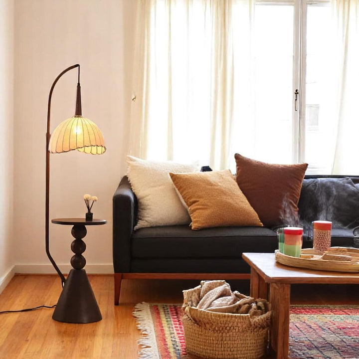 KUM Metallic Wooden Texture Side Table Floor Lamp