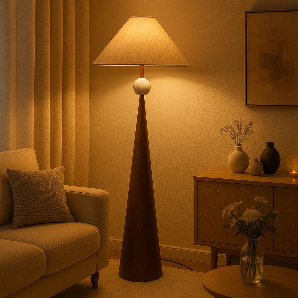 Brown Textured Lumos Cone Contemporary Floor Lamp