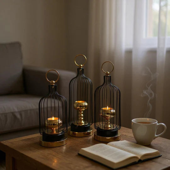 Golden Cage Lantern Candle Holders