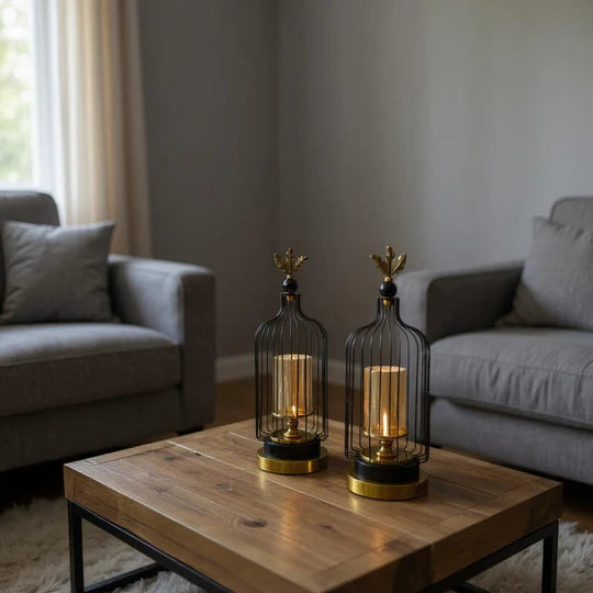 Brass Gold Cage Lantern Candle Holders