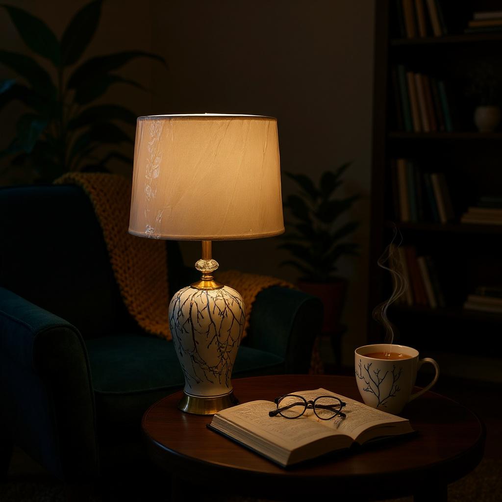 Blue Vein Ceramic Gold-Base Table Lamp  see