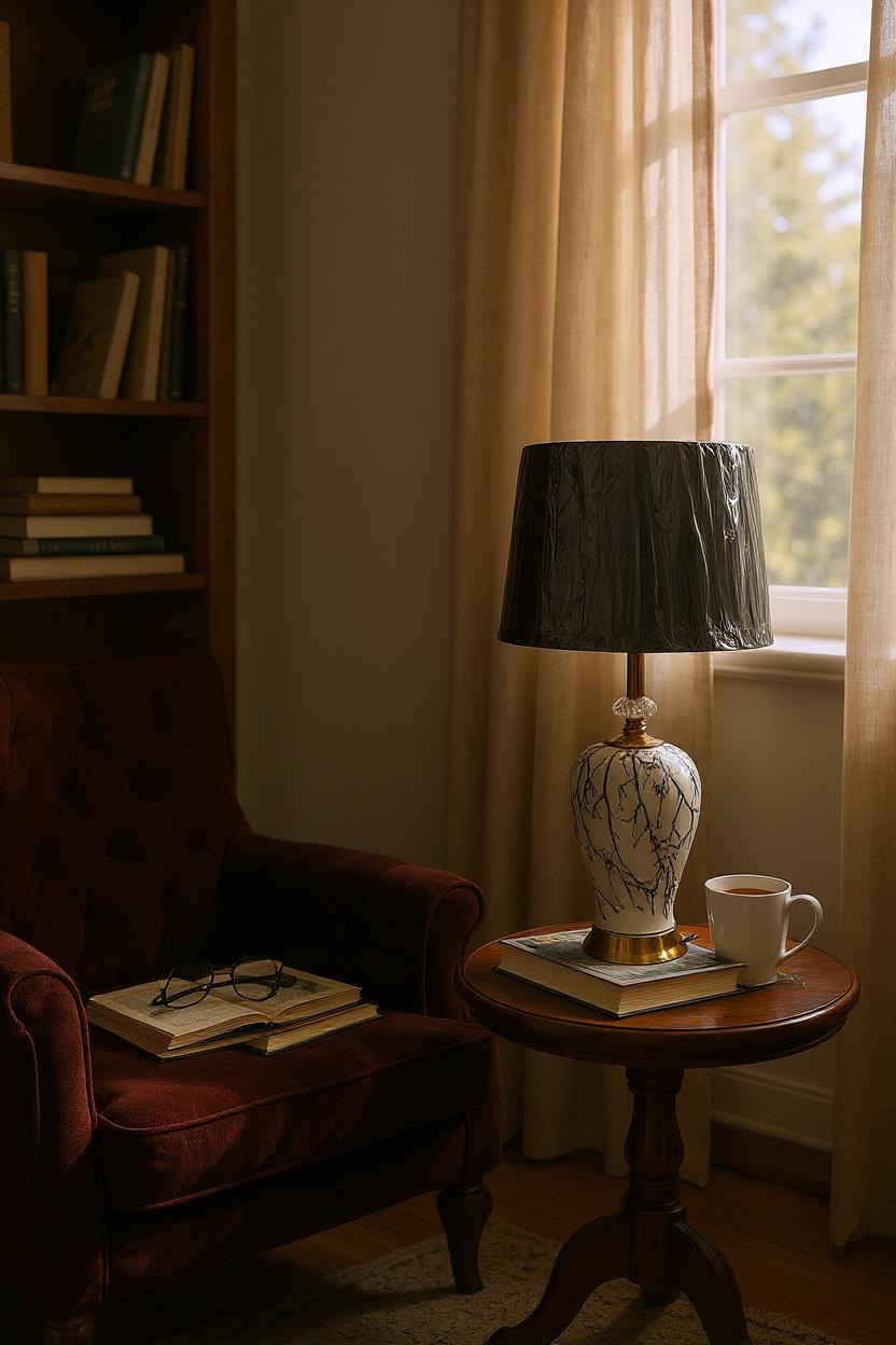 Blue Vein Ceramic Gold-Base Table Lamp  see