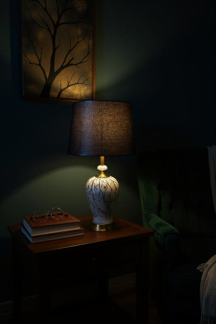 Blue Vein Ceramic Gold-Base Table Lamp  see