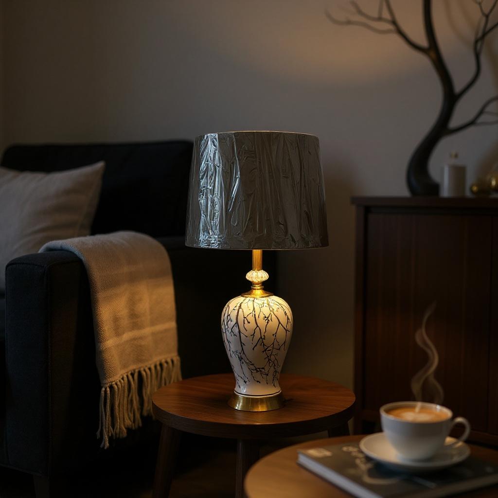 Blue Vein Ceramic Gold-Base Table Lamp  see