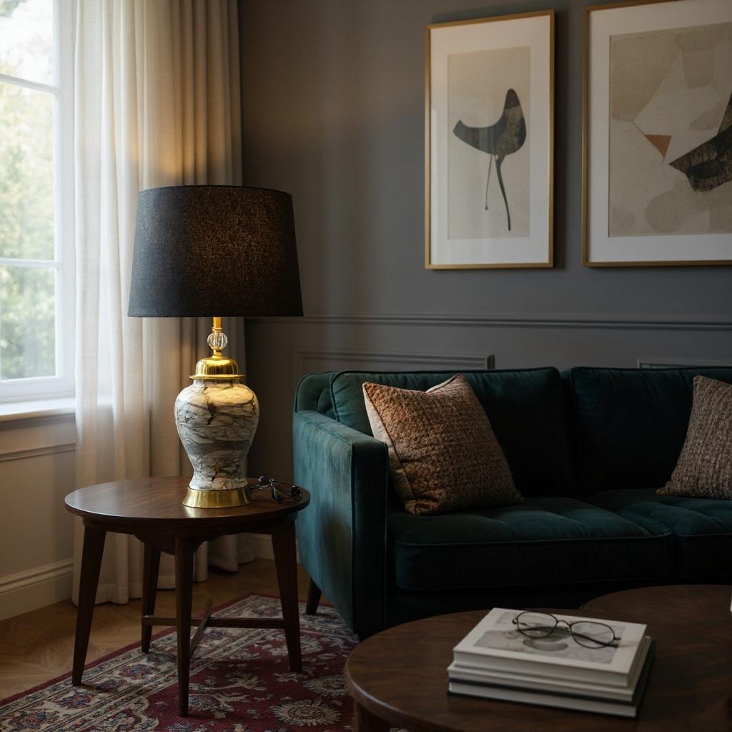 Marble Textured Elegance Ceramic Gold-Base Table Lamp