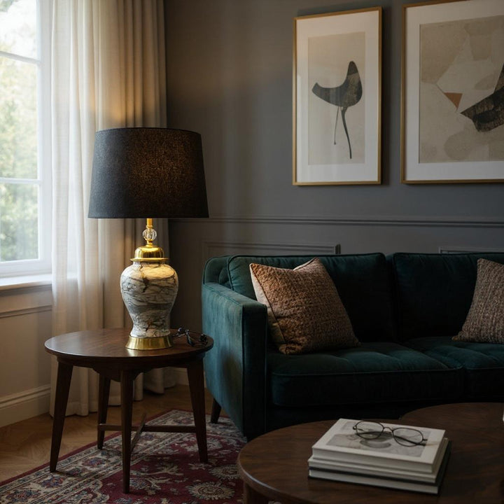 Marble Textured Elegance Ceramic Gold-Base Table Lamp