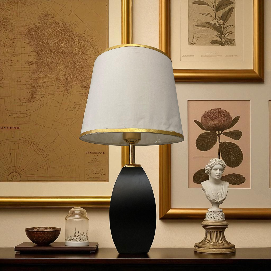 Modern Metallic Jet Black Side Table Lamp