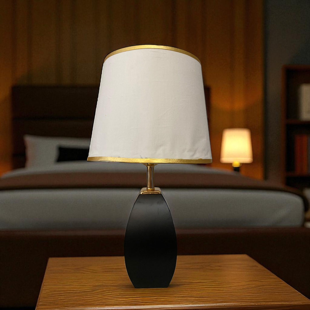 Modern Metallic Jet Black Side Table Lamp