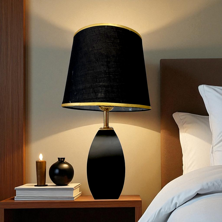 Modern Metallic Jet Black Side Table Lamp