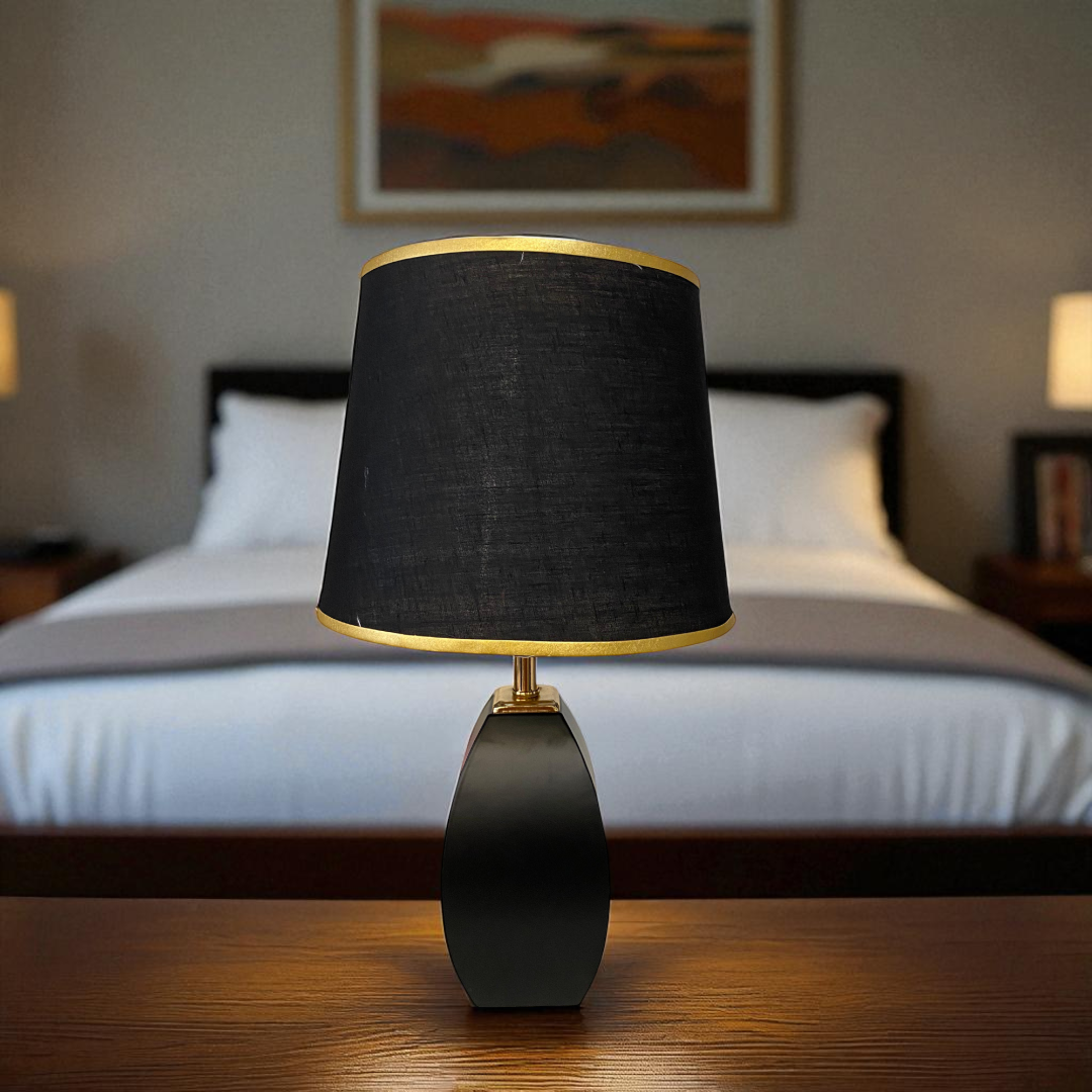 Modern Metallic Jet Black Side Table Lamp
