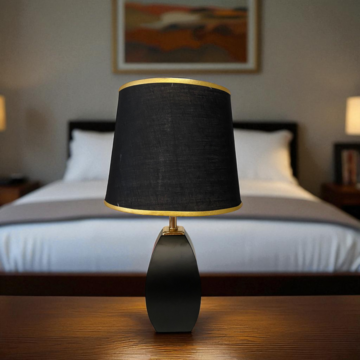 Modern Metallic Jet Black Side Table Lamp