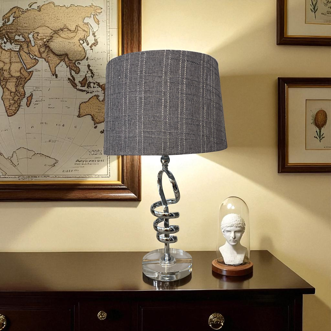 Modern Chrome Twist Table Lamp with Crystal Base