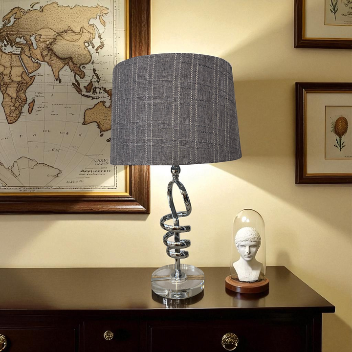 Modern Chrome Twist Table Lamp with Crystal Base