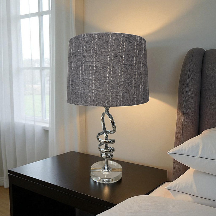 Modern Chrome Twist Table Lamp with Crystal Base
