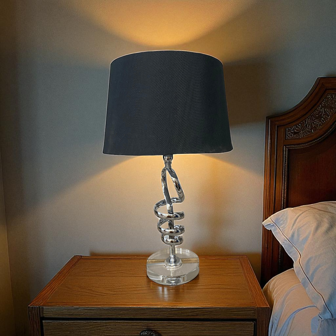 Modern Chrome Twist Table Lamp with Crystal Base