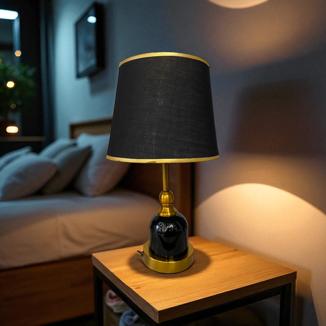 Elegant Glossy Black Side Table Lamp