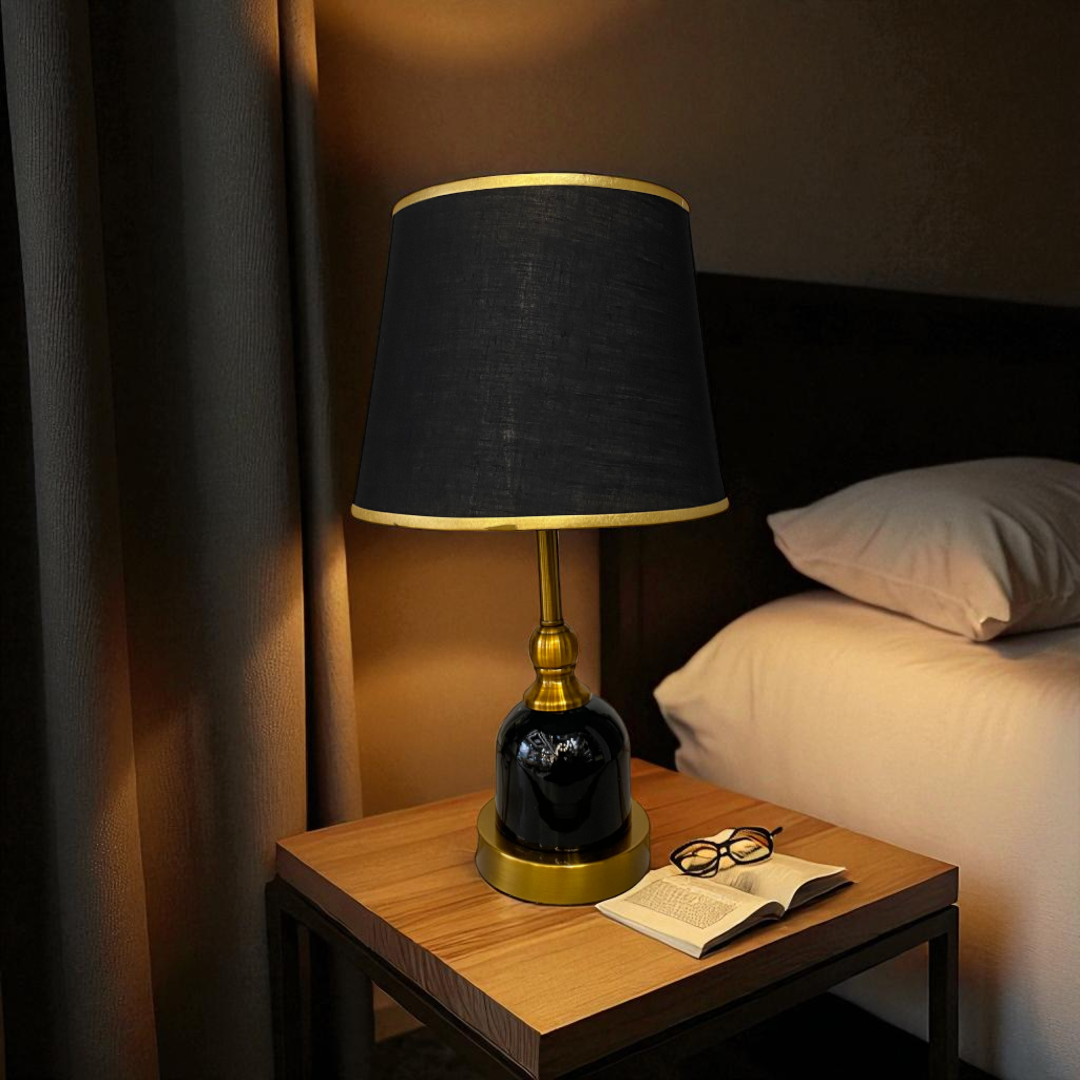 Elegant Glossy Black Side Table Lamp