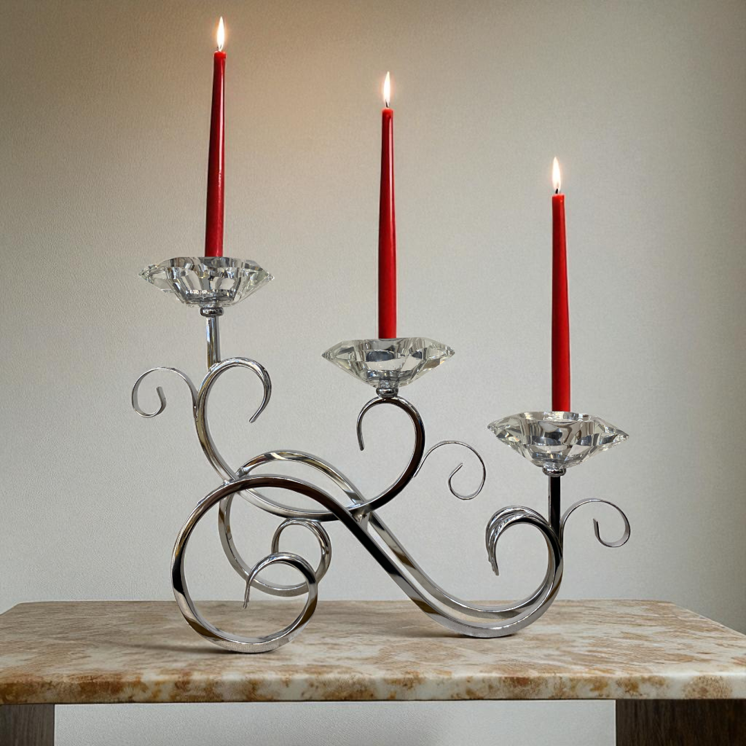Luxury Triple Crystal & Chrome Candle Holder