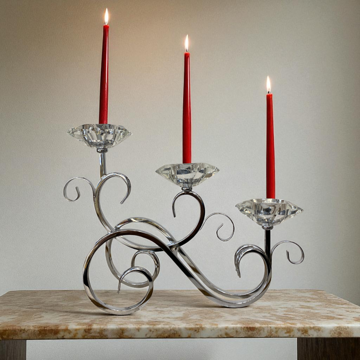 Luxury Triple Crystal & Chrome Candle Holder