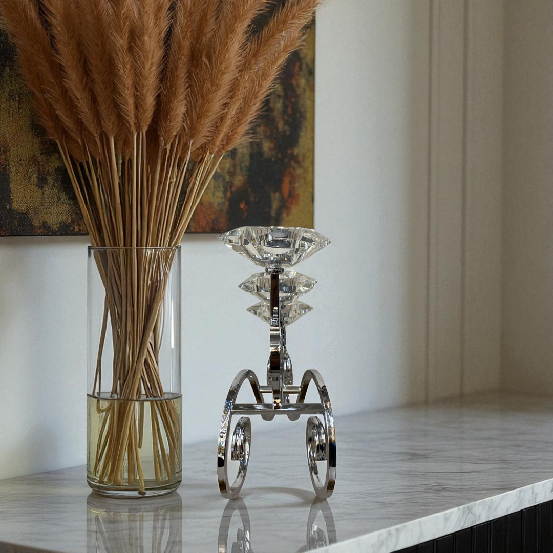 Luxury Triple Crystal & Chrome Candle Holder
