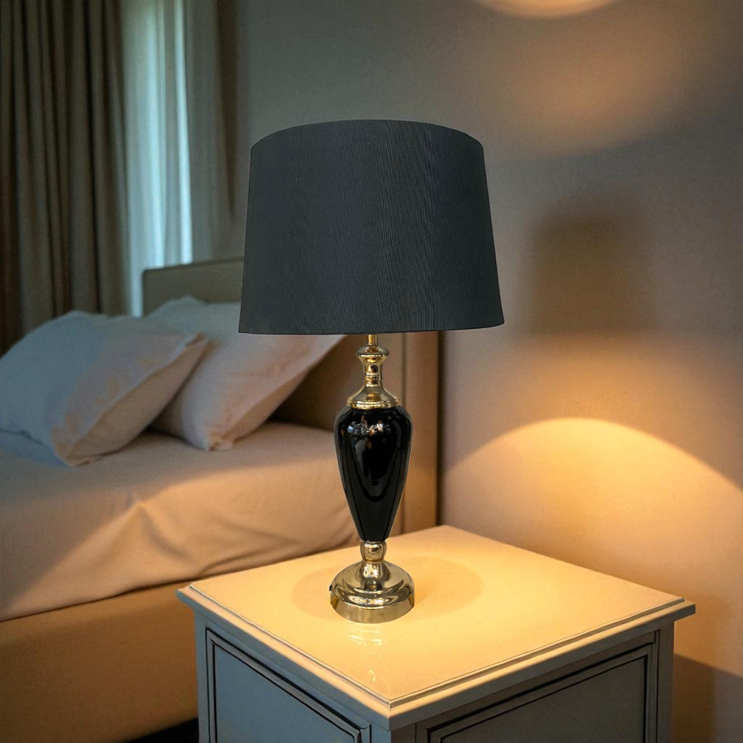 Elegant Glossy Black Ceramic Table Lamp